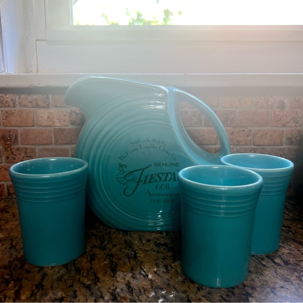 Fiesta Pitcher Mugs Vintage  1996 Two Matching Cups 60th Anniversary